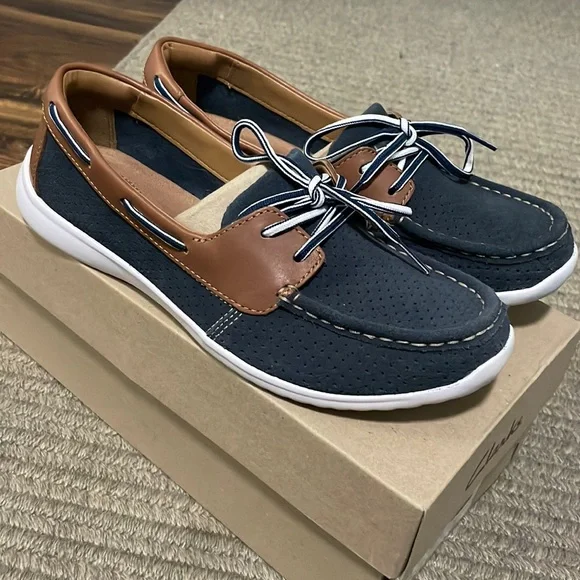 Clarks Shoes Clarks Womens Arbor Opal Navy Boat Shoes Size 85 Poshmark
